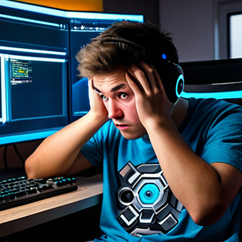 Frustrated Gamer**

A frustrated young adult gamer sitting at a computer, hands on head, staring at a League of Legends loading screen with a high ping indicator. Background is a dimly lit room with gaming peripherals. Fully clothed, wearing a casual t-shirt. Safe for work, appropriate content, family-friendly, perfect anatomy, natural proportions, professional digital art style, high quality.

**