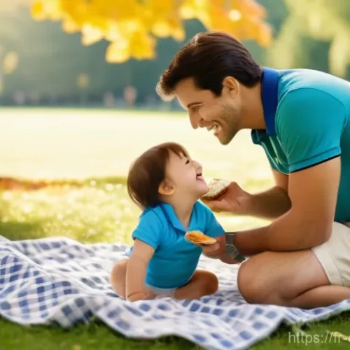 Home 31 e스포츠와 스트리밍 문화 - A heartwarming scene of a young family enjoying a sunny afternoon picnic in a vibrant park. A mother...