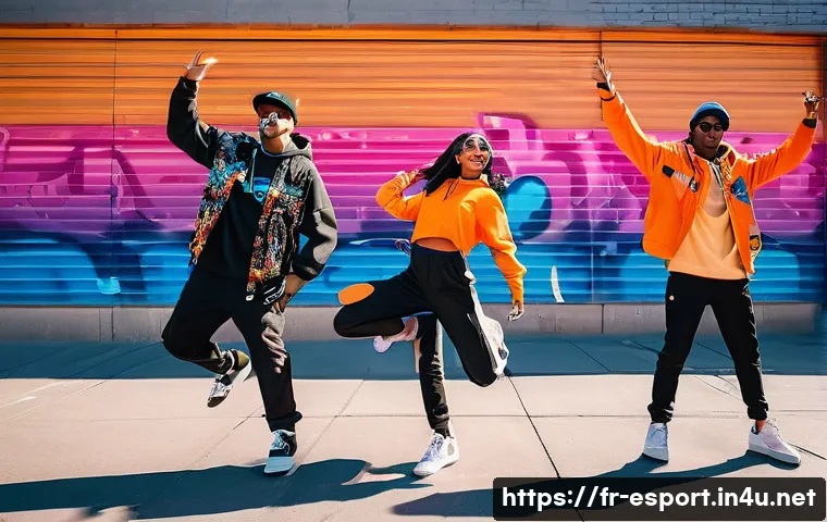 포트나이트 월드컵 이모트 선정 - **Vibrant Emote Street Art Celebration:** A dynamic, eye-level shot of a diverse group of three youn...