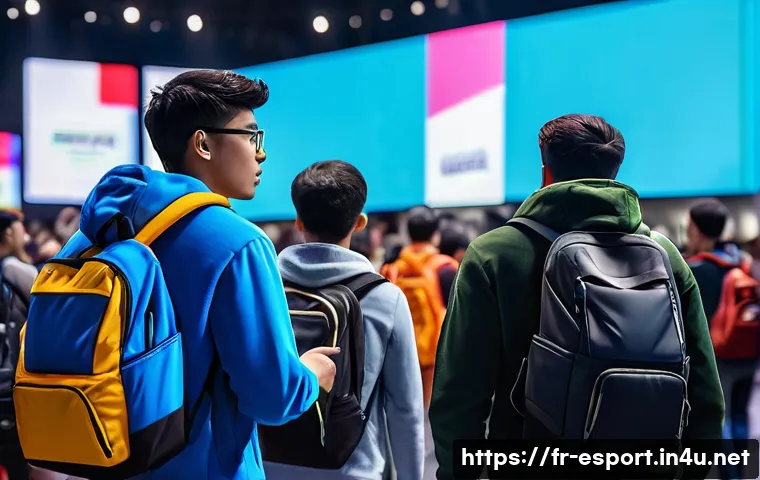 e스포츠 이벤트 참석 팁 - A vibrant e-sport event scene inside a large, modern convention center filled with diverse enthusias...