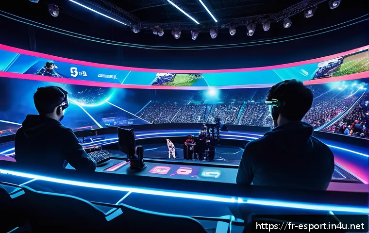 LOL 과학 기술 활용 - A futuristic esports arena scene showcasing a professional League of Legends tournament enhanced wit...