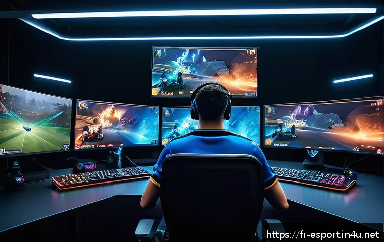LOL 랭킹 시스템의 역사 - A dynamic esports arena scene showcasing a diverse group of players intensely focused on their compu...