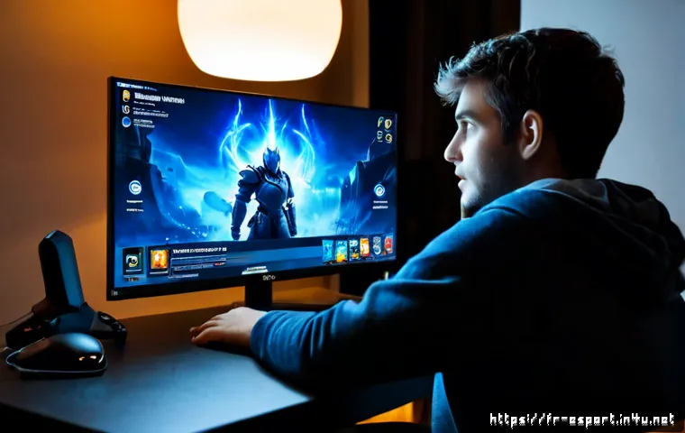 롤 신규 챔피언 소개 - Photorealistic French gaming enthusiast in a modern Paris apartment, seated at a clean desktop setup...